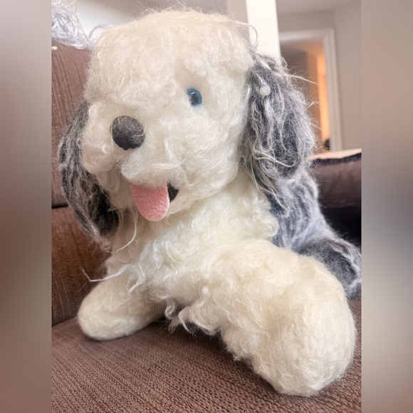 Vintage Blue Eyed White & Grey Old English Sheepdog Plush
